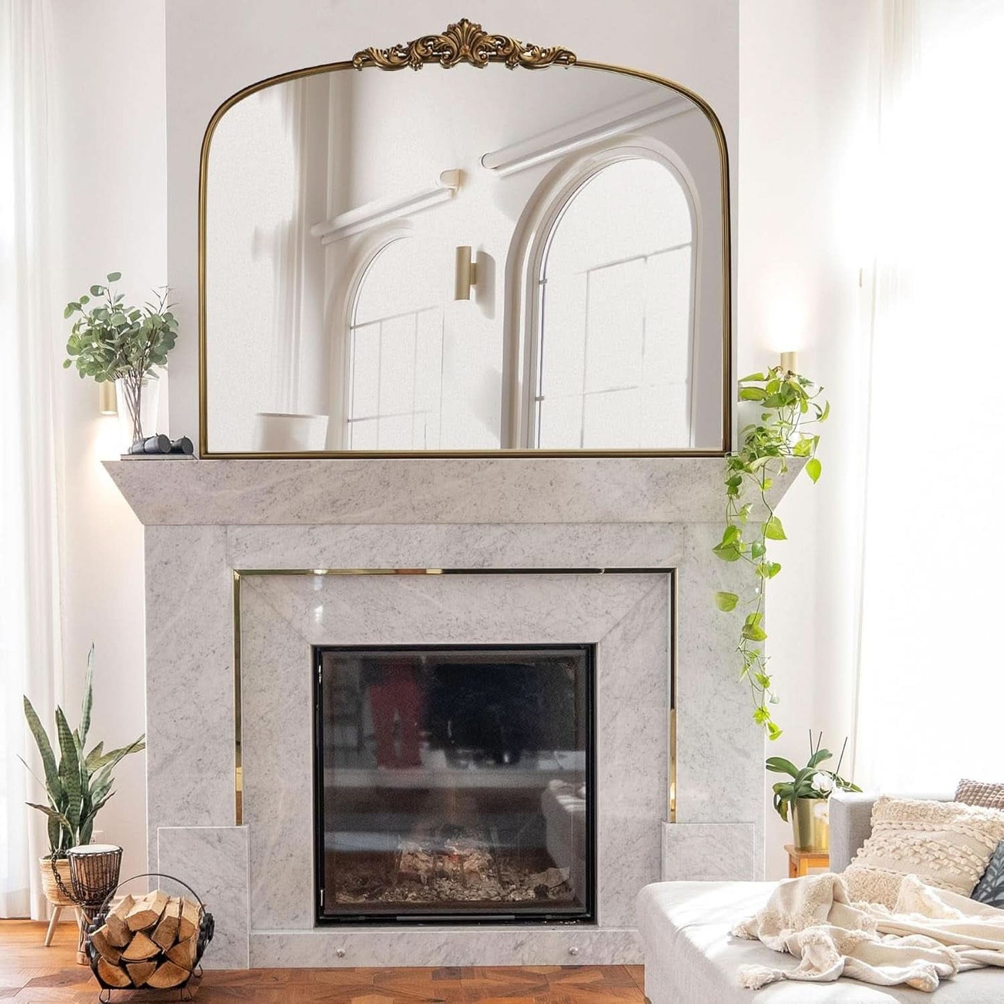 Vintage Gold Mirror 36 By 30 Inch Arched Metal Frame