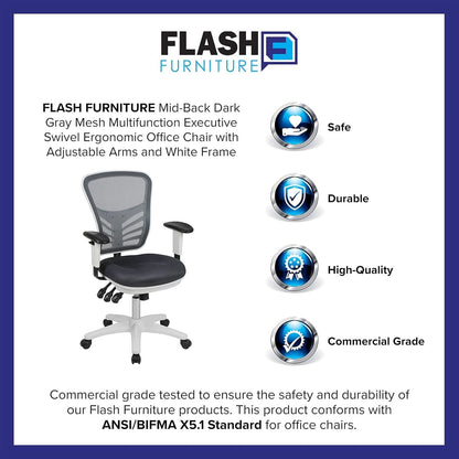 Nicholas Gray And White Mesh Mid Back Swivel Office Chair With Adjustable Lumbar