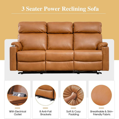 Power Reclining Sofa Brown PU Leather Independent Backrests