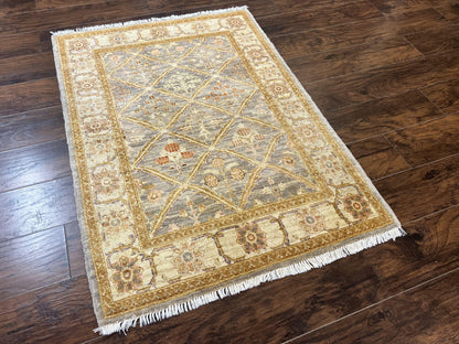 Pakistani Peshawar Rug 3.6 x 5, Safavieh Wool Handmade Hand Knotted Vintage Rug, Panel Design Oriental Carpet, Pair C