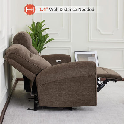 Fabric 64.6 Inch Dark Brown Wall Hugger Power Recliner Loveseat
