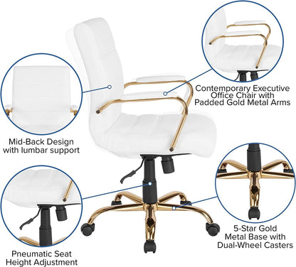 Whitney White LeatherSoft Office Chair Mid Back Swivel