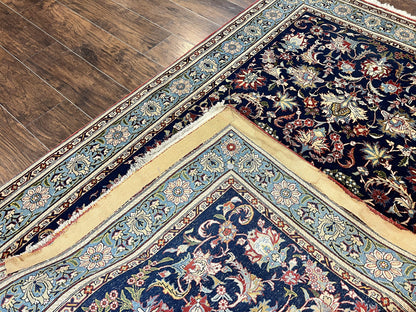 Blue Persian Qum Rug 5x7, Very Fine and Wonderful Authentic Persian Carpet, Wool Hand Knotted Vintage Semi Antique Oriental Rug, Floral, Ghom Qom Rug