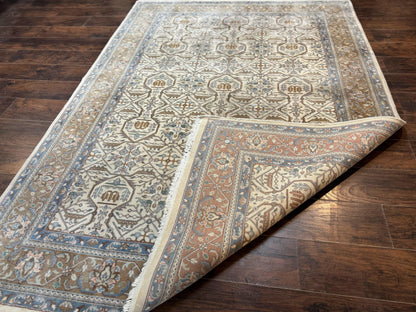 Indo Persian Rug 6x9, Beige, Allover Pattern, Vintage Wool Oriental Carpet