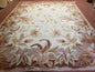 7' 7" x 9' 8" Needlepoint Rug Floral Beige Flat Weave Carpet 8x10 Handmade New Area Rug