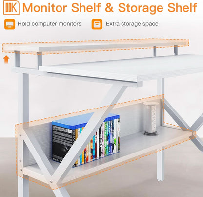 27.5 Inch White Computer Desk With Storage Shelves