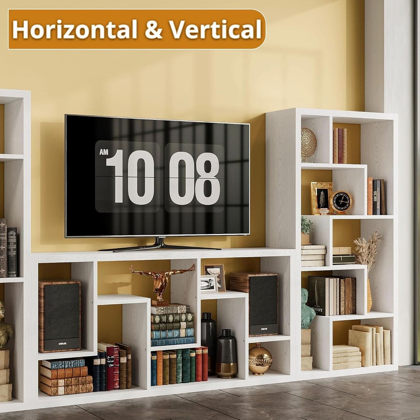 Geometric 6 Shelf Industrial Bookcase White Tall Storage