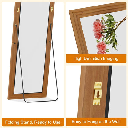 Full Length Mirror 71x32 Walnut Wood Frame Wall Mounted