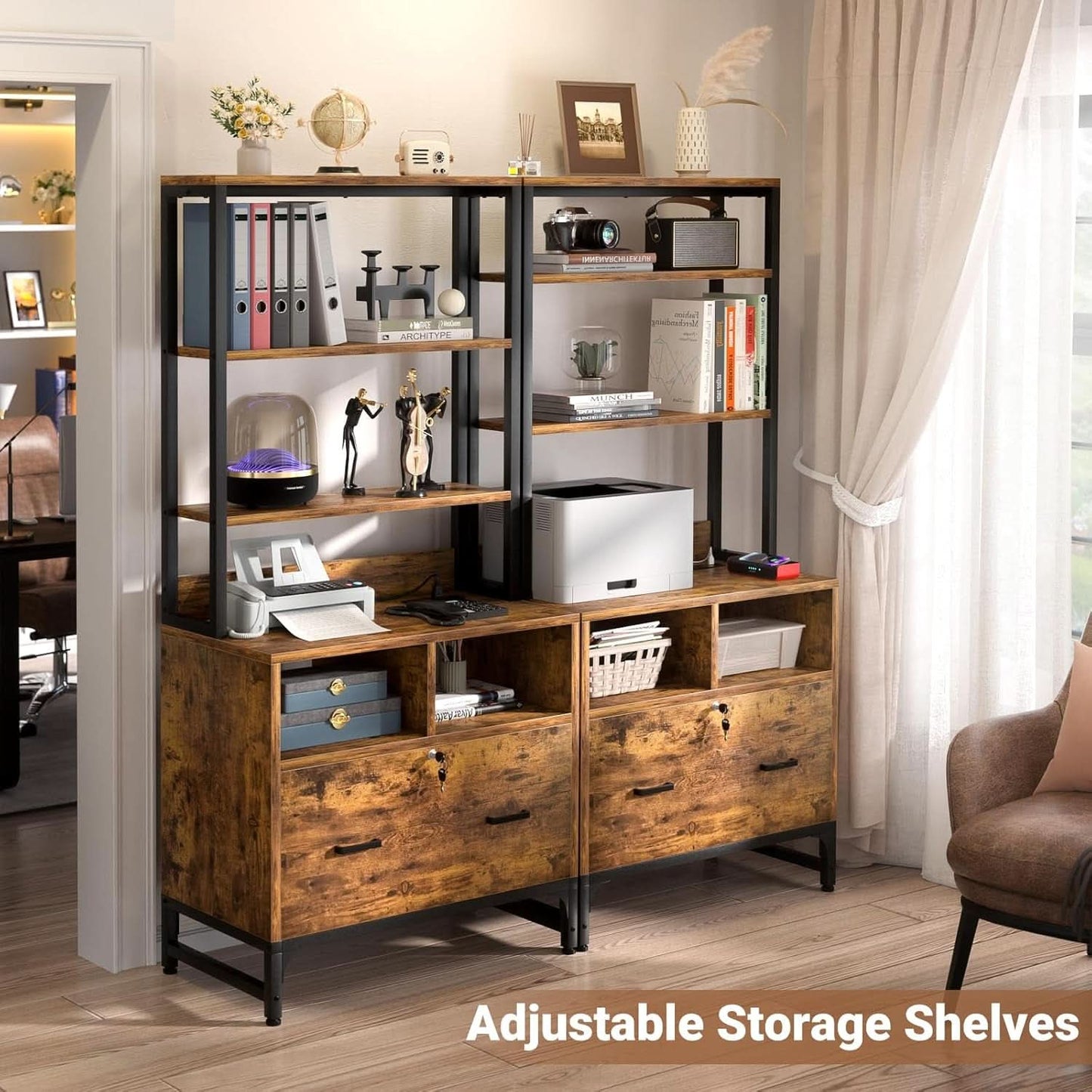 File Cabinet With Charging Station Lockable Vertical Filing Cabinet Rustic Brown