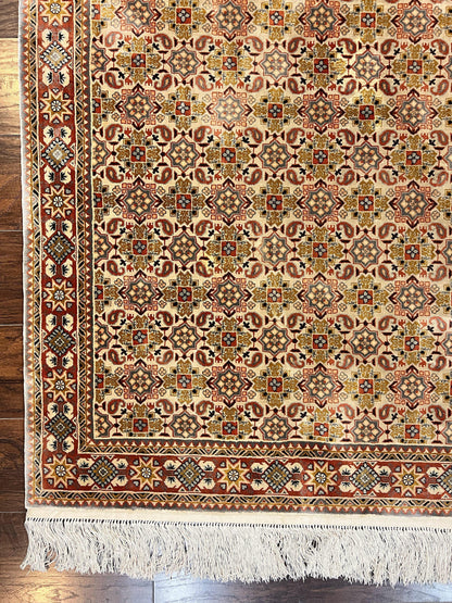 Turkish Kayseri Silk Rug 4x6, Hand Knotted Handmade Vintage Allover Pattern, Fine Silk Oriental Carpet 4 x 6 ft, Traditional Rug, Cream