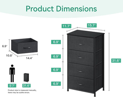 Black Textured Fabric Dresser With Four Deep Drawers