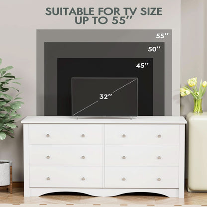Dresser With 6 Drawers And TV Stand White Wood Storage