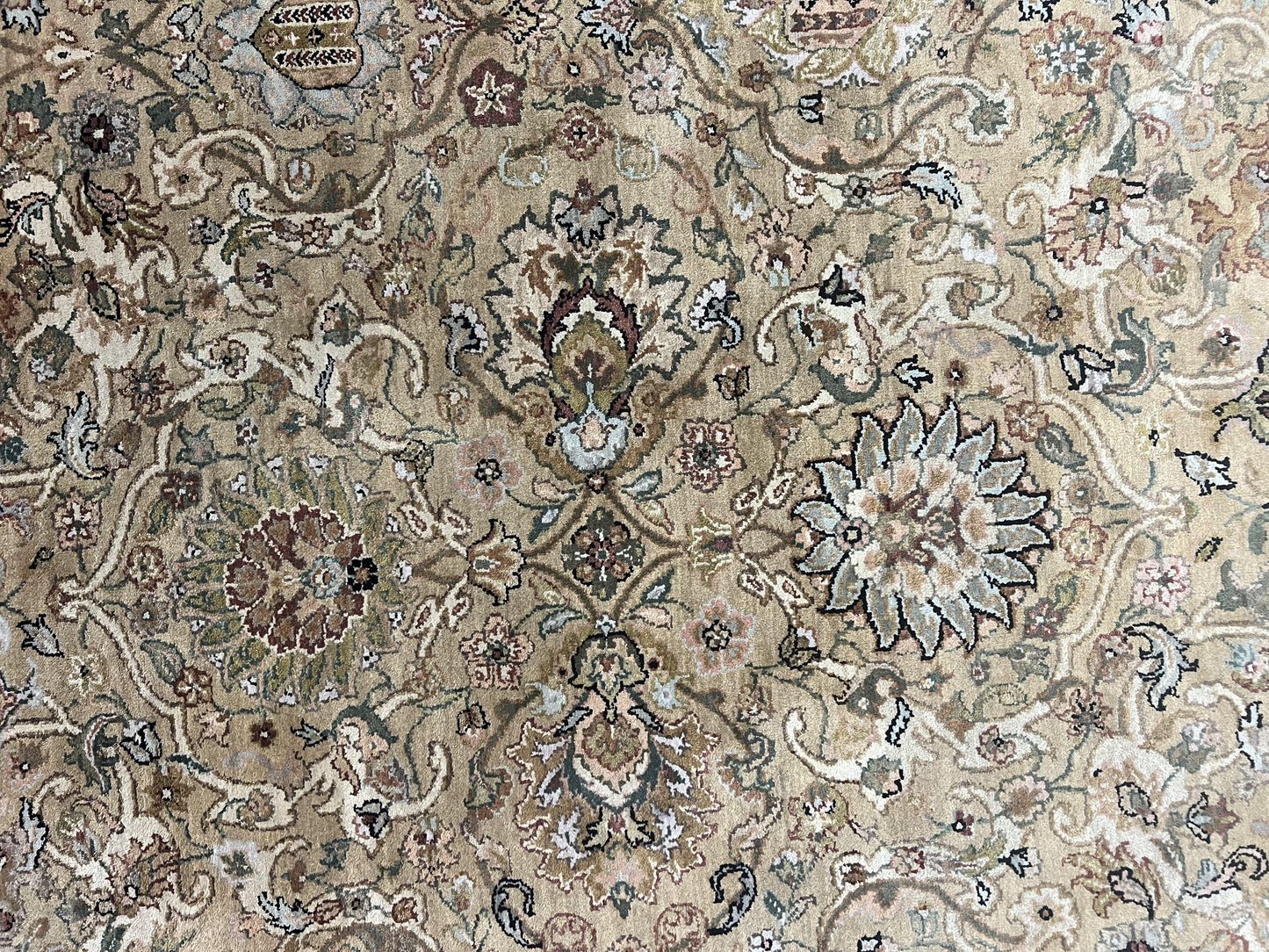 Indo Mahal Rug 8x10, Indian Jaipur Rug 8 x 10 ft, Wool Indo Persian Carpet, Handmade Traditional Floral Area Rug, Olive Green, Vintage Rug