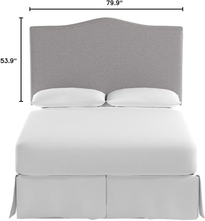 Contemporary Arctic Grey Upholstered Headboard with Silver Nailhead