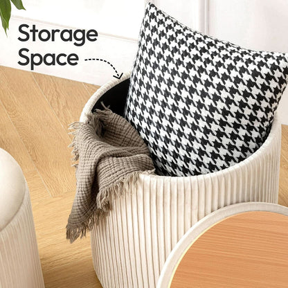 Beige Velvet Storage Ottoman With Hidden Compartment
