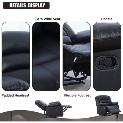 Black Bonded Leather Recliner With Overstuffed Arm And Back