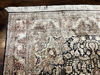 Silk Indian Kashmiri Rug 8x10, Floral Medallion, Indo Persian Carpet, Handmade Vintage Silk Rug