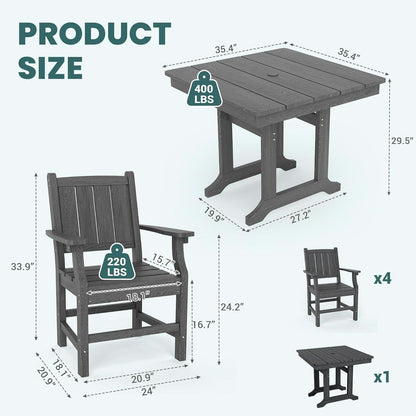 Spacious Five Piece Outdoor Dining Set with Umbrella Hole