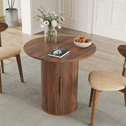 31.5 Inch Walnut Round Dining Table For Two To Four