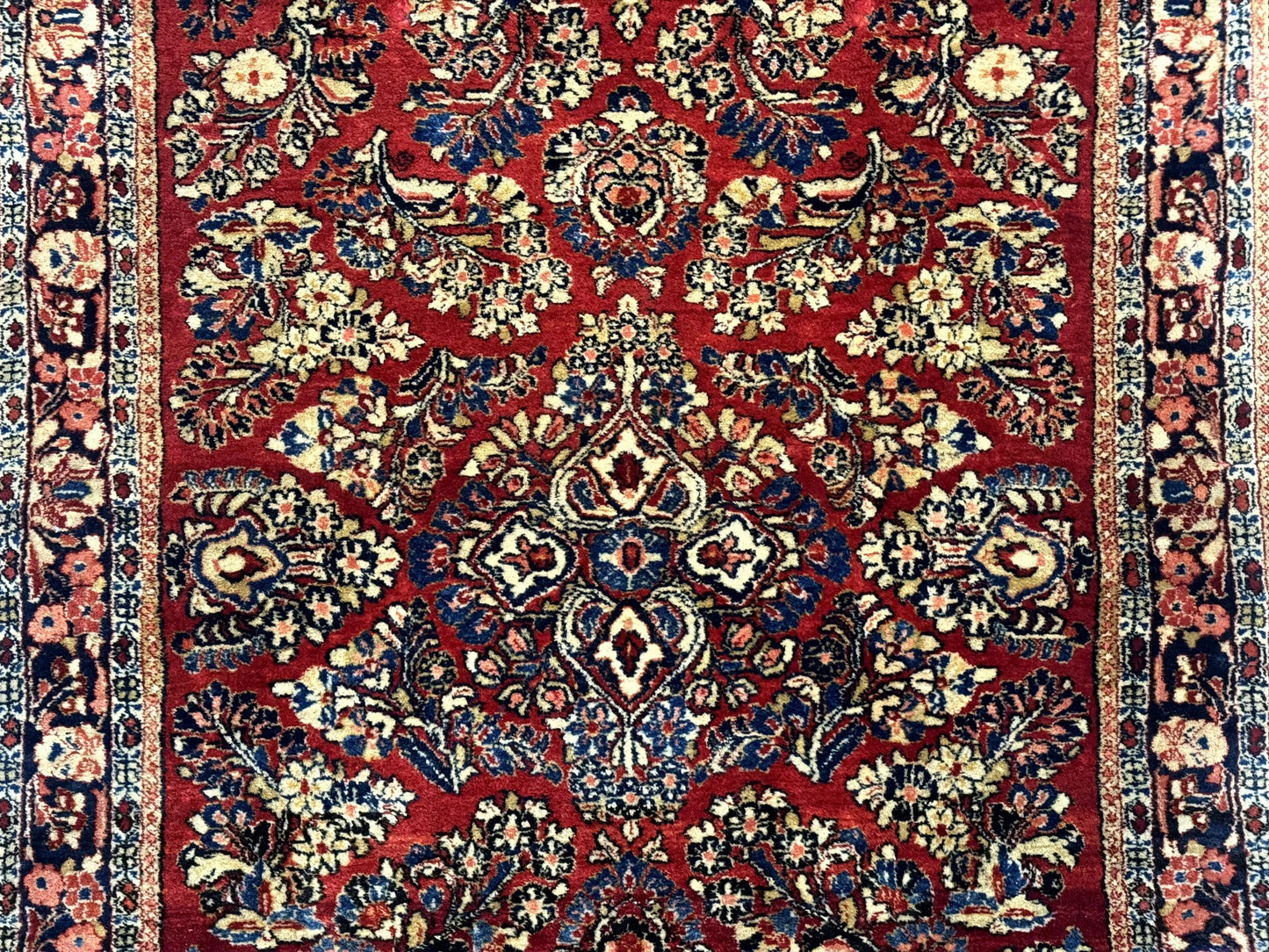 Antique Persian Sarouk Rug 3x5, Red, Floral, 200 KPSI