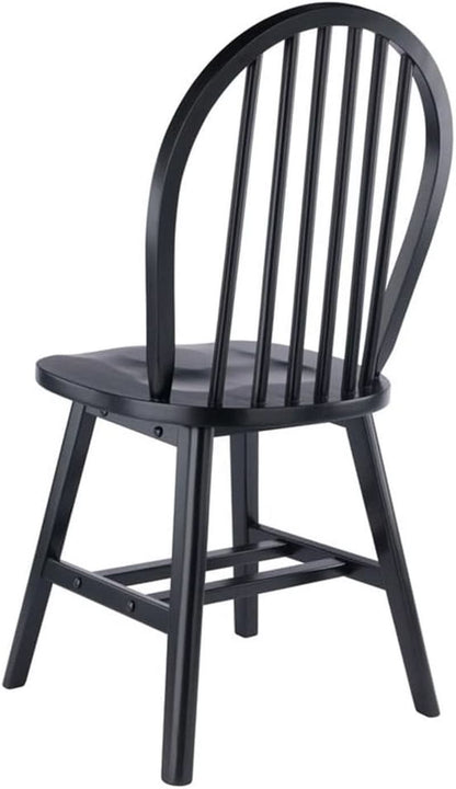 Windsor Dining Chair Set Solid Wood Black Finish 2 Pack