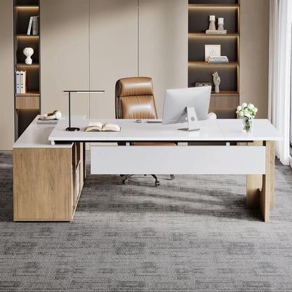 Premium White Engineered Wood Corner Desk 74.8 Inches