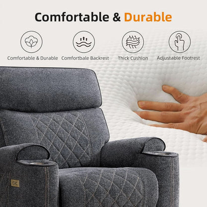 Grey Fabric 3-Seater Electric Recliner Sofa with Cup Holders
