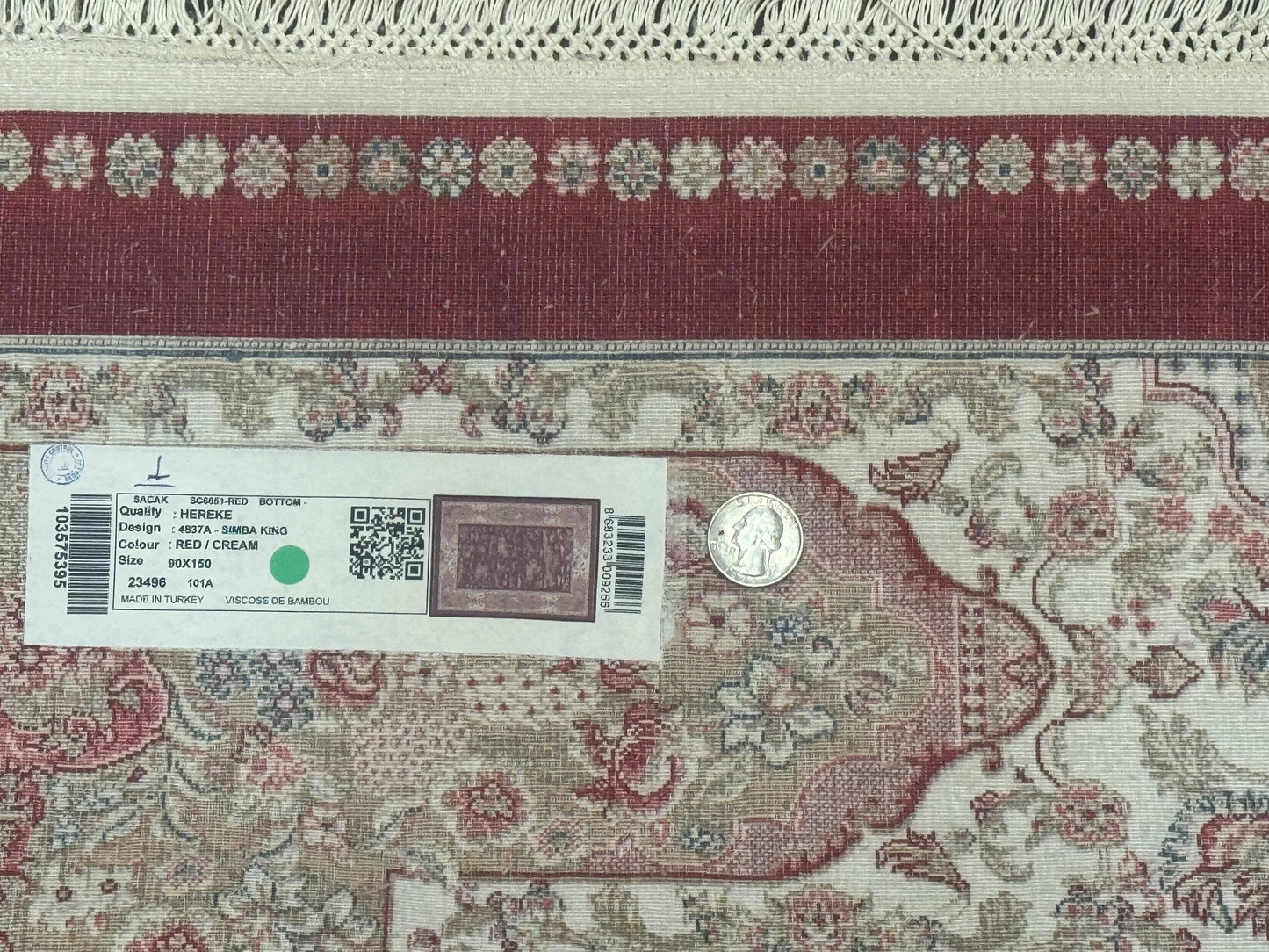 Turkish Silk Rug 3x5, Hunting Design, Dark Red & Ivory, Bamboo Silk, New