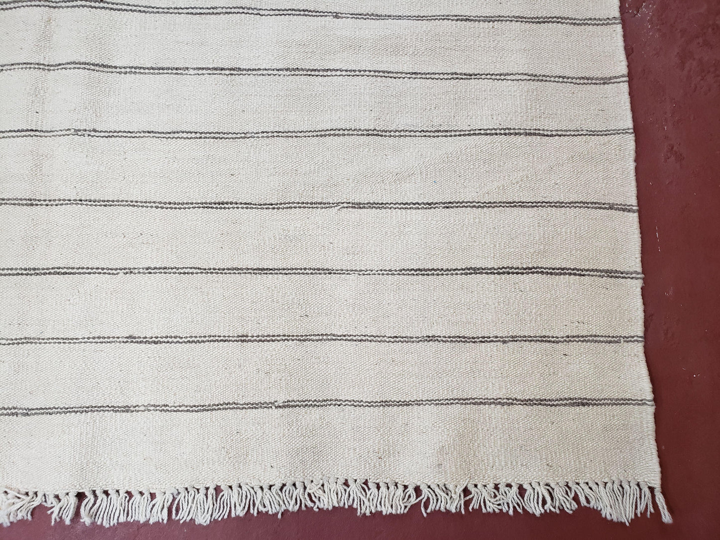 New Turkish Kilim Rug, Striped Area Rug, Southwestern Style, Off-white/Ivory Color, 5x8 Kilim Carpet, Hand-Knotted, Flatweave, Wool