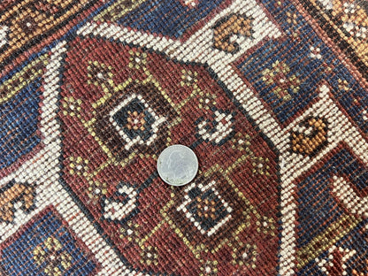 Antique Persian Shiraz Tribal Rug 6x8, Geometric Rug, Wool Handmade Hand Knotted Carpet, Red Blue