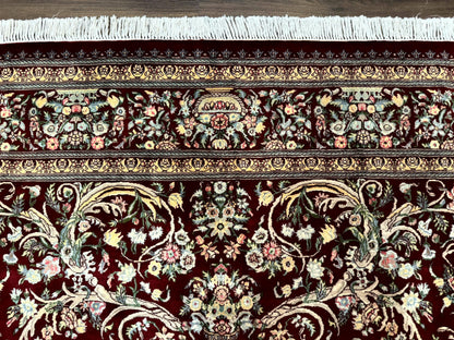 Burgundy Persian Rug 8x10, Pak Persian Floral Carpet, Very Fine 300 KPSI