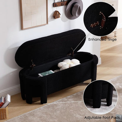 FiftyInch Sherpa Black Upholstered Storage Bench Ottoman