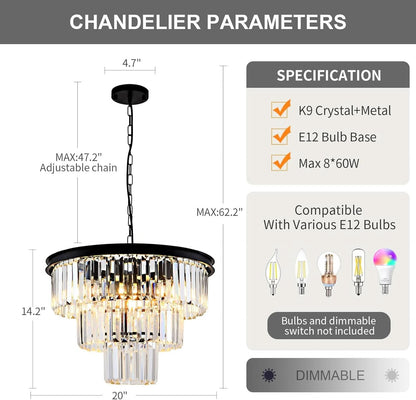 8 Light Black Crystal Chandelier Elegant Dining Fixture