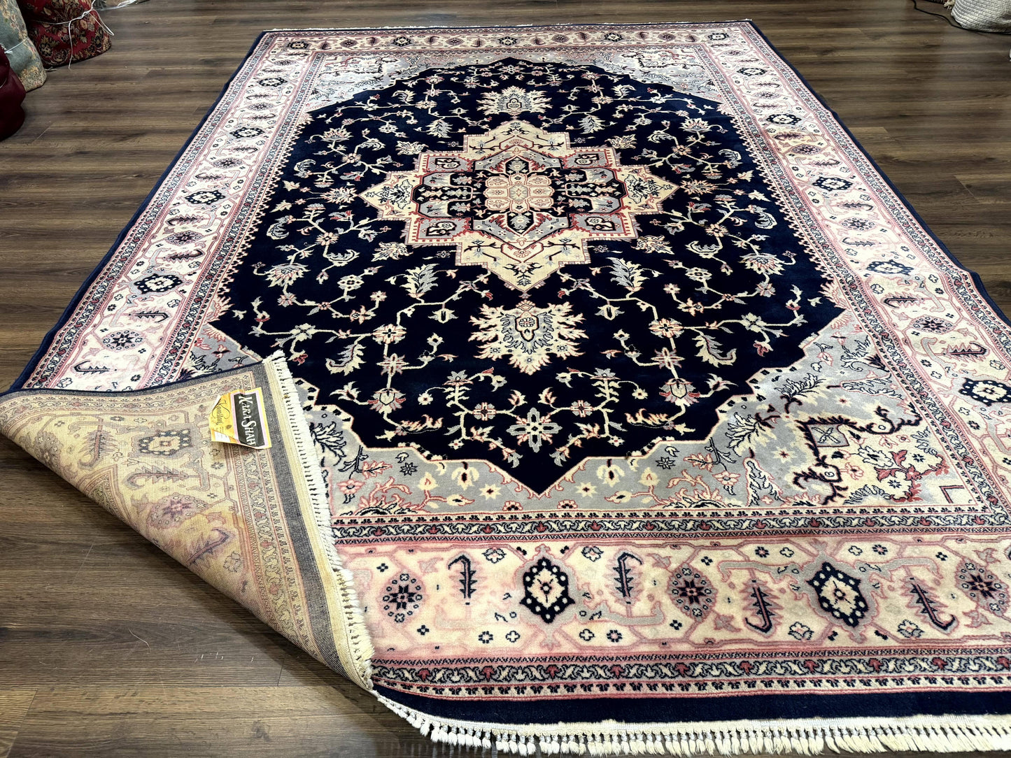 Karastan Rug 8x11 Navy Serapi, Kara Shah Rug, Navy Blue, Vintage Karastan Area Rug Wool Pile Karastan Rug