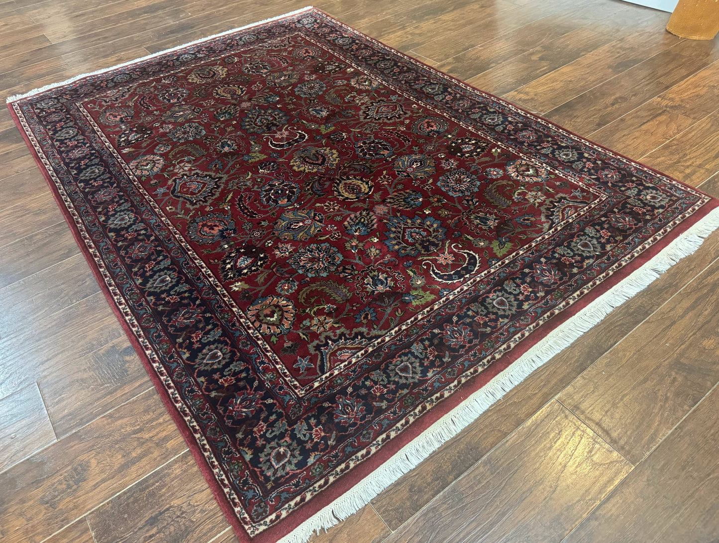 Indo Persian Rug 5x7, Vintage Traditional Floral Carpet, Burgundy and Navy Blue