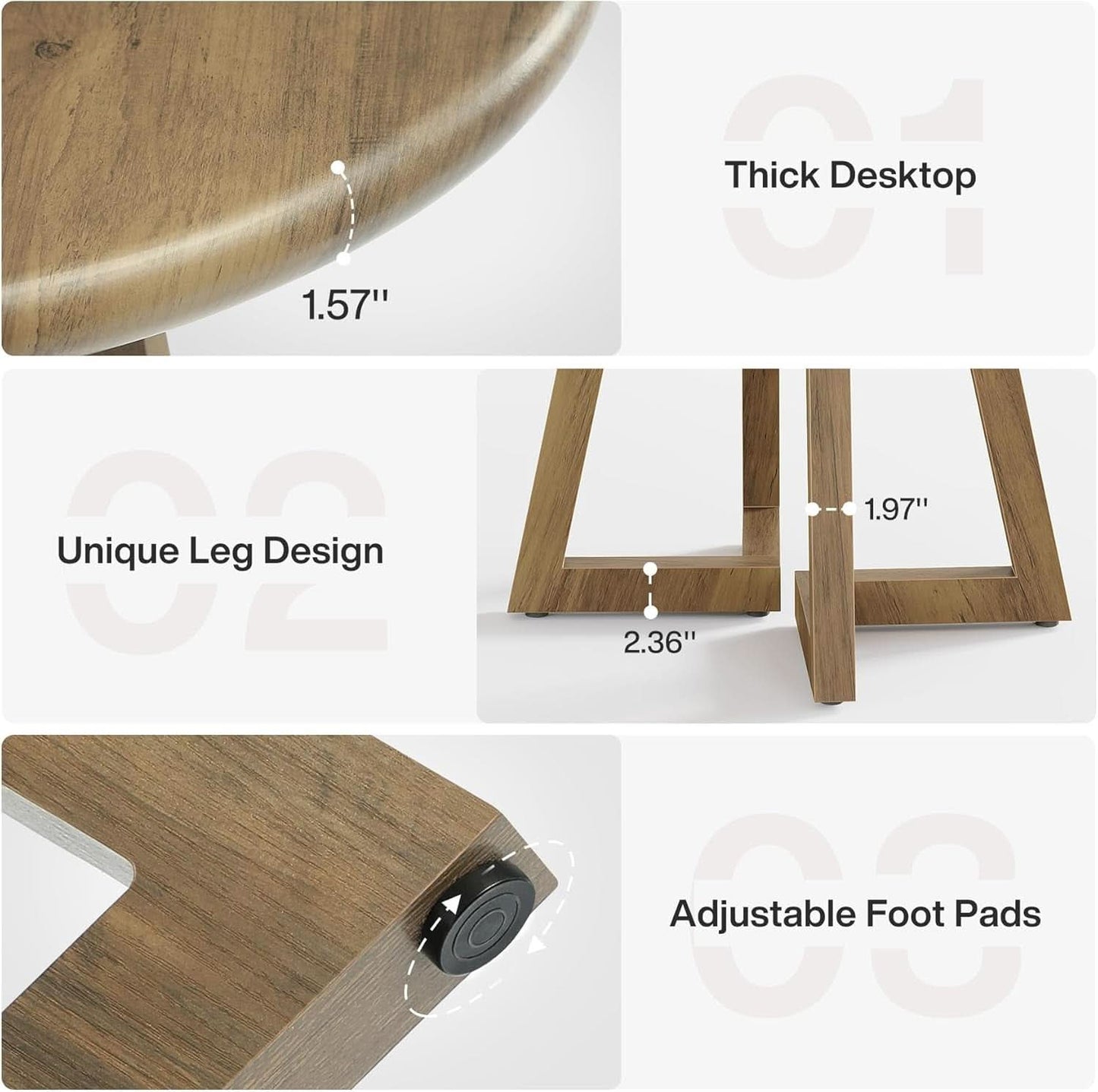 Brown Round Dining Table 31.5 Inch For 2 To 4 People