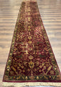 Indo Persian Runner Rug 2.7 x 13.8, Maroon, Wool, Handmade Indian Rug for Hallway