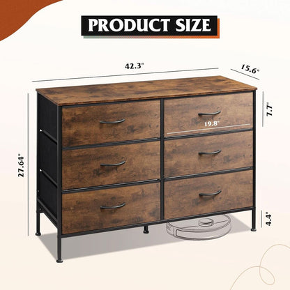 Rustic Brown 6 Drawer Dresser TV Stand For Bedroom