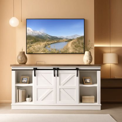 65 Inch Farmhouse TV Stand With Sliding Barn Doors
