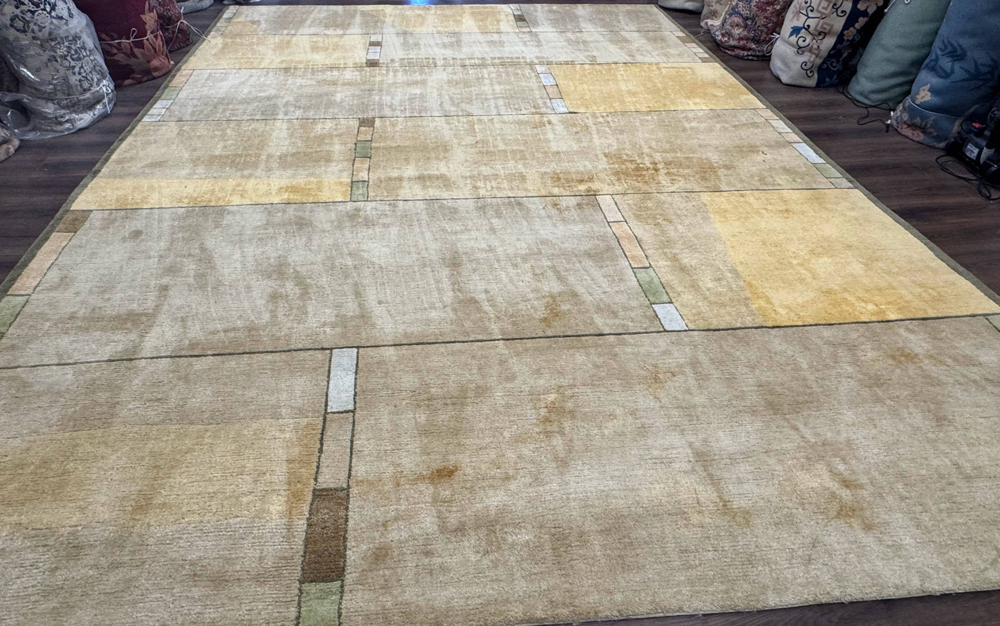 Tufenkian Tibetan Rug 12x16, Handmade Wool Modern Area Rug, Palace Size Carpet