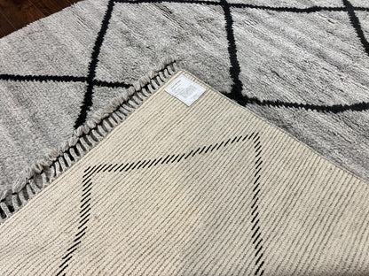 Modern Shag Rug 8x10, Gray and Black, Wool and Cotton, Lulu and Georgia, Handmade Indian Shag Rug