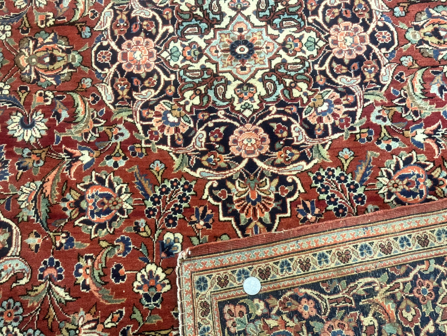 Persian Kashan Rug 4x7, Red, Floral Medallion, Vintage, Wool