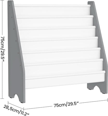 6 Tier Kids Bookshelf White And Gray Sling Book Organizer