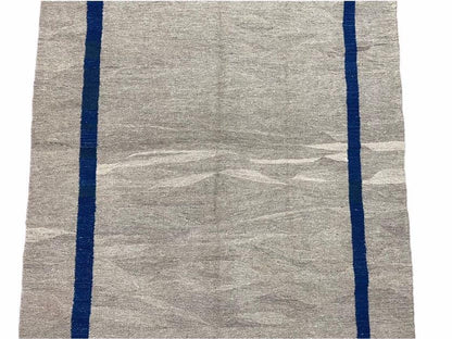 Geometric Turkish Kilim Rug 5' 7" x 7' 9", Flatweave Carpet, Minimal Design, Anatolian Carpet, Gray, Geometric, Dark Blue, Hand-Knotted, New