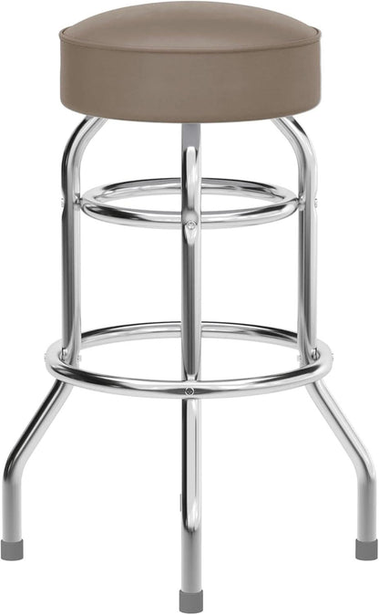 Bruno 2 Pack Chrome Bar Stools Beige Seats Swivel Set