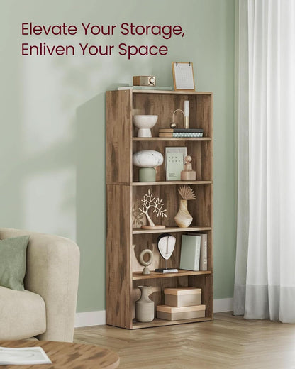 Bookshelf 23.6 Wide 5 Tier Adjustable Bookcase Camel Brown
