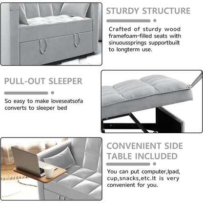 Sofa Bed With Hidden Table Velvet Fabric For Small Spaces