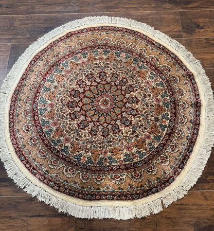 Round Silk Rug 3x3, Extremely Fine 580 KSPI, Sino Persian Round Handmade Carpet, Silk on Silk