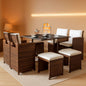 9 Piece Outdoor Patio Dining Set Rattan Chairs With Glass Table Beige Cushioned