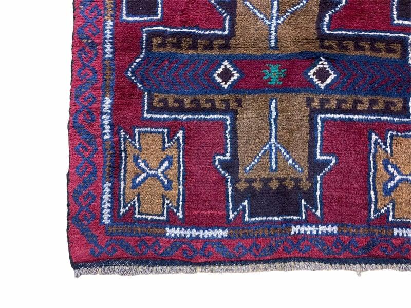 2' 10" X 4' 9" Vintage Handmade Tribal Wool Rug Balouchi Rug Afghan Rug Red Blue